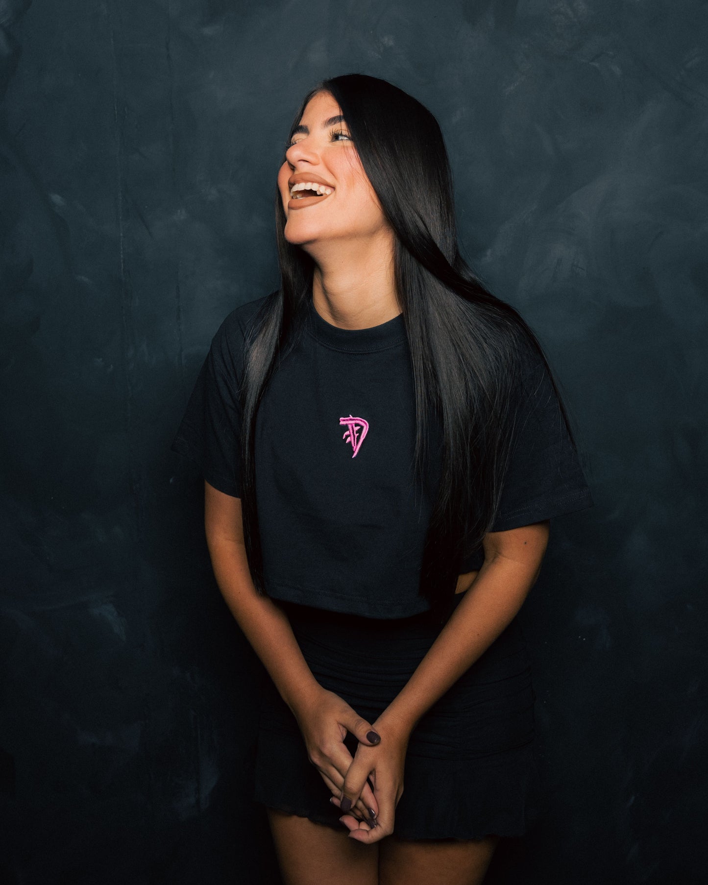 Black/Pink Embroidered Crop Top