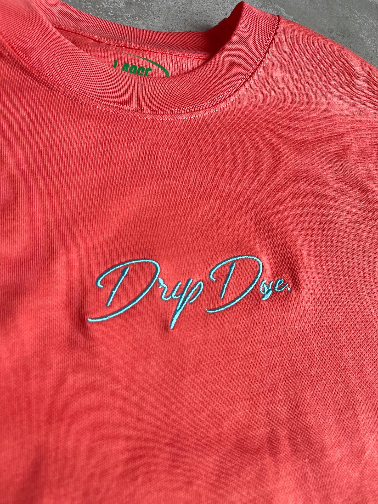 Cursive Embroidered Logo Tee (Coral/Baby Blue)