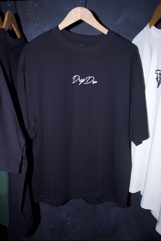 Cursive Embroidered Tee* (Black/White)