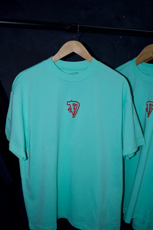 Embroidered Logo Tee* (Seafoam Green/Red)